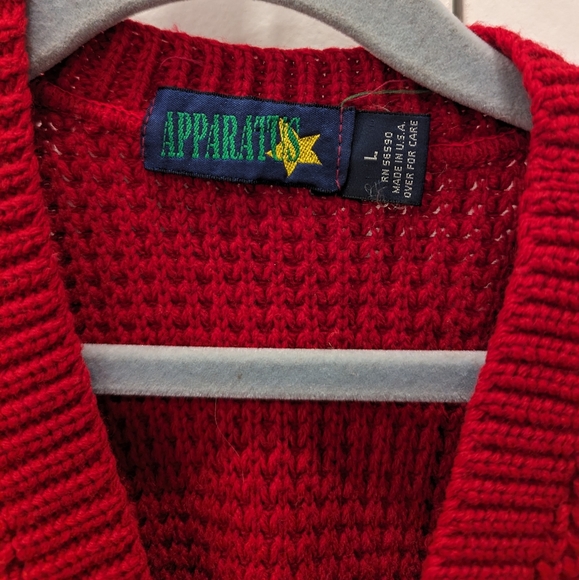 VINTAGE kids red waffle knit v-neck cardigan sweater - Picture 5 of 5